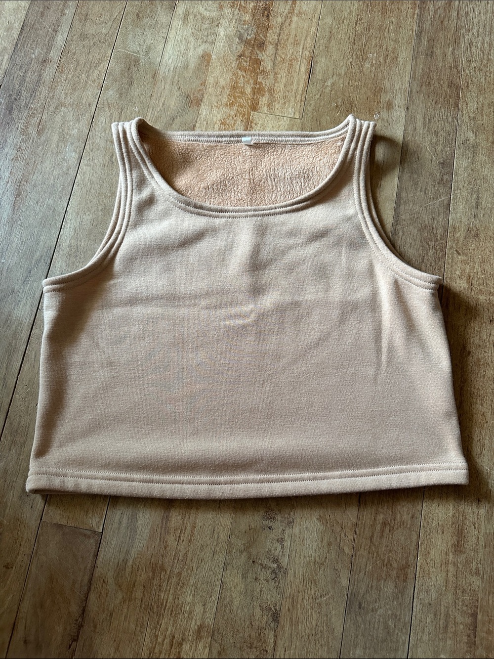 Sleeveless Fur-Lined Crop Tank Top - Tan